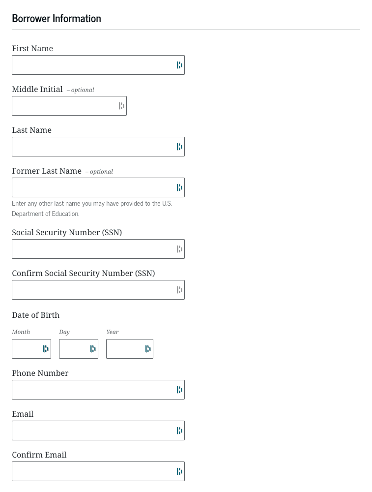 Student Loan Forgiveness Application Borrower Information